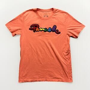 Panache Carpet Puff Print Shirt Size Medium Rainbow Font Fuzzy Peach Crew Neck